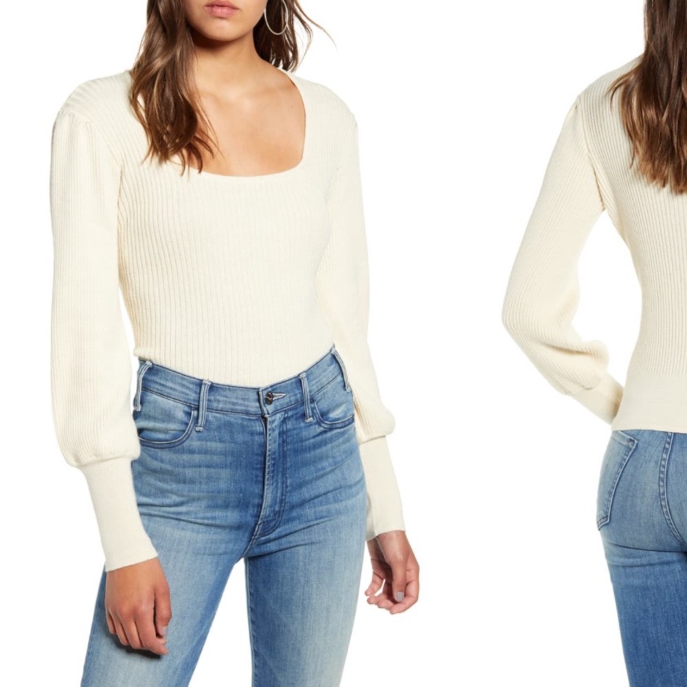 Moon River square neck balloon sleeve sweater